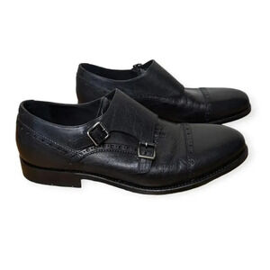 Aquatalia Men's Black Dress Shoes Leather Double Monk Strap Loafer Weatherproof